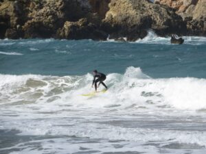 Surfer riding a wave