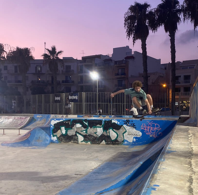 A skate park at dusk