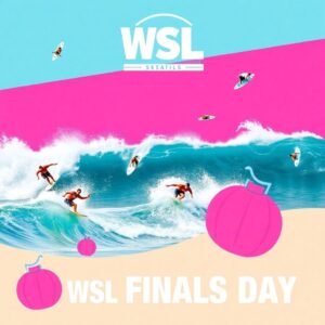 Surfers riding vibrant waves with bold colors and motifs.