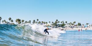 Surfers riding waves at Jacksonville Surf Park.