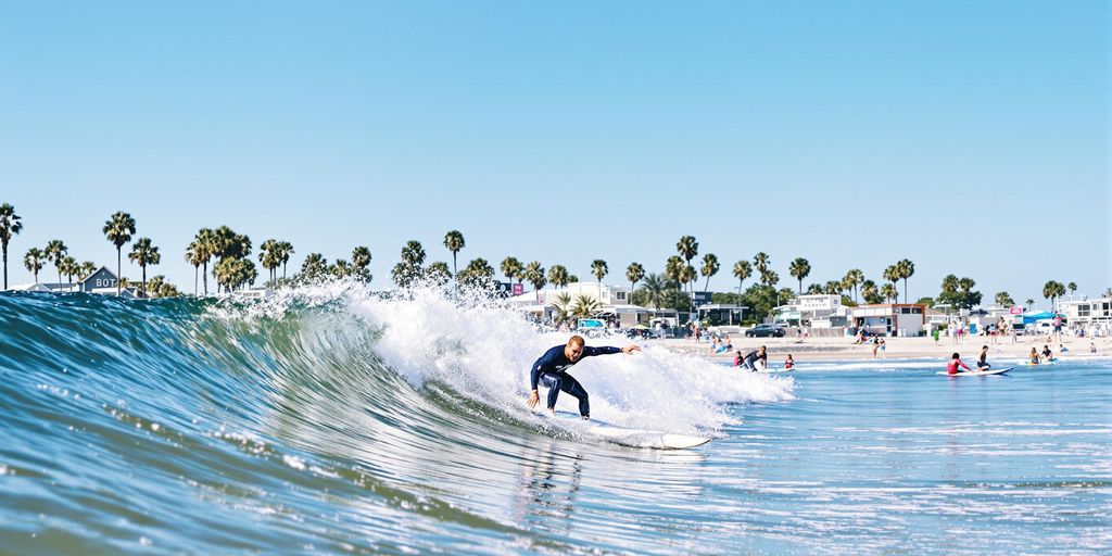 Surfers riding waves at Jacksonville Surf Park.
