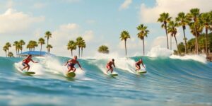 Surfers enjoying waves at Jacksonville's new surf park.