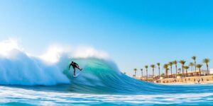 Surfer riding a wave at Surf Abu Dhabi Pro.
