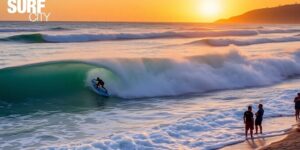 Surfers riding waves during Surf City El Salvador Pro 2025.
