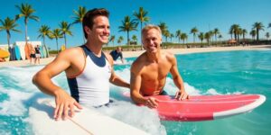 McConaughey and Hawk surfing in a wave pool.