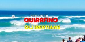 Surfers compete in waves at Margaret River Pro Quarterfinals.