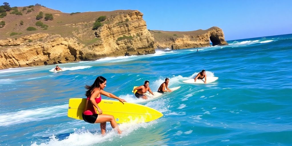 Female surfers competing at Margaret River Pro surfing event.