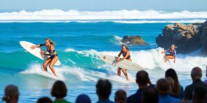 Women surfers competing at Margaret River Pro event.