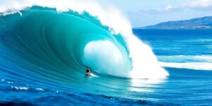 Surfer on a large wave at Pipeline