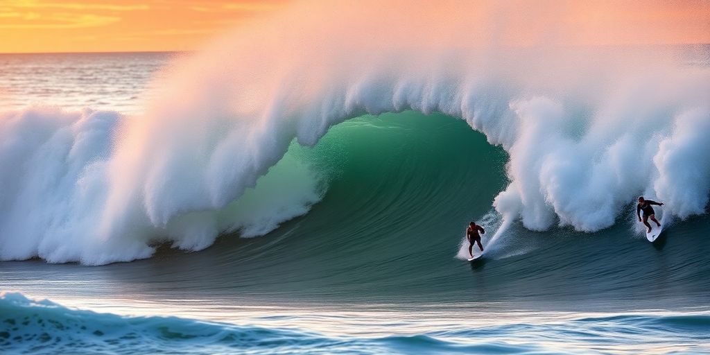 Surfers riding waves during the Margaret River Pro competition.