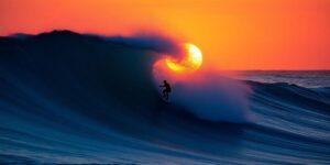 Surfer on a large wave.