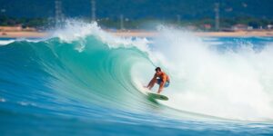Surfer on large wave, Rio beach