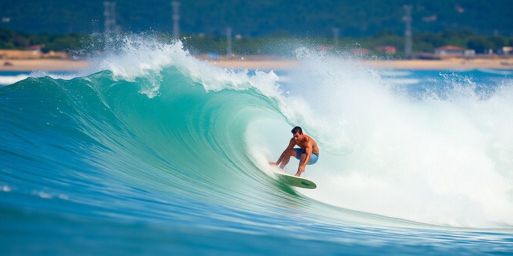 Surfer on large wave, Rio beach