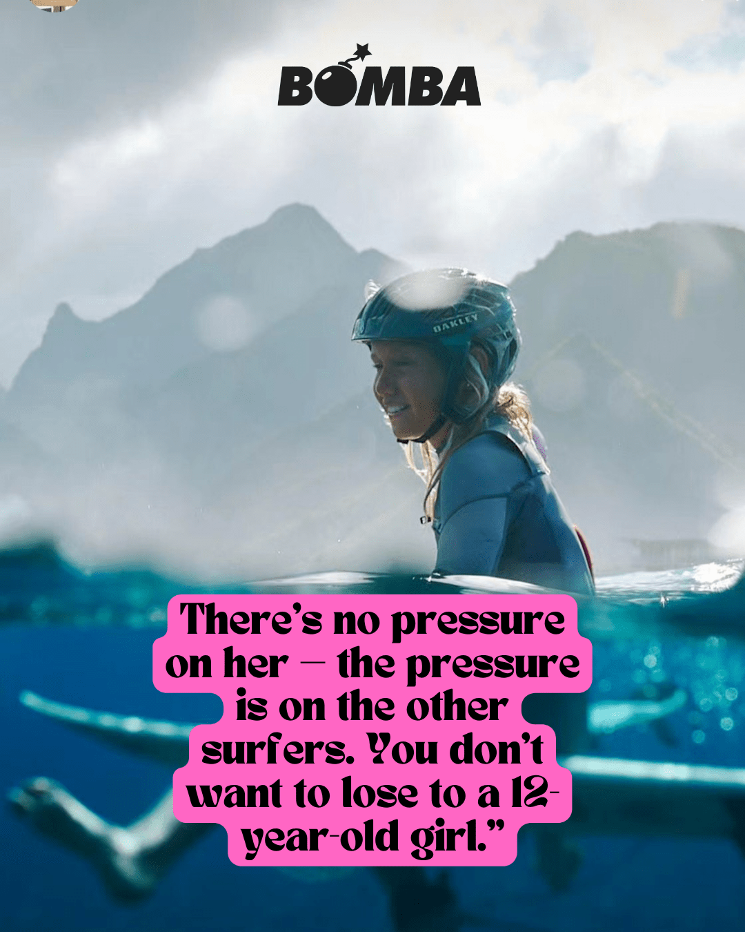 12 year old girl Kelia Gallina on a board at Teahupo'o