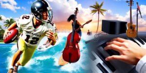Hawaii weekend events: football, waves, music, piano.