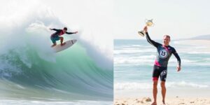 Skinner and Caimi celebrate surfing victories at Boardmasters.