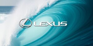 Lexus and WSL logos with ocean waves.