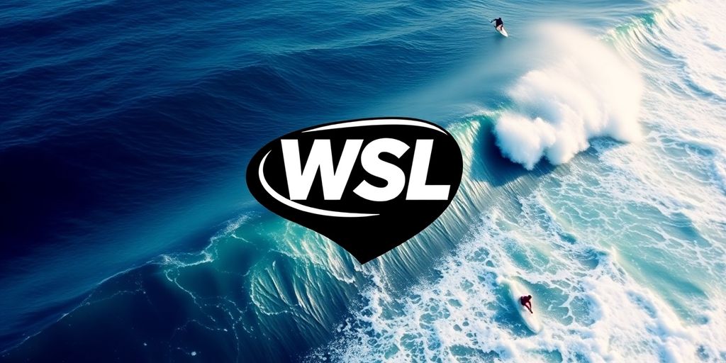 WSL logo with vibrant waves and energetic athletes.