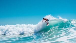 Surfer riding a wave during a competition.