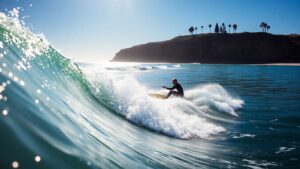 Surfer riding a wave in Santa Cruz.