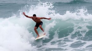 Alan Cleland surfing a large wave on the WSL Championship Tour.