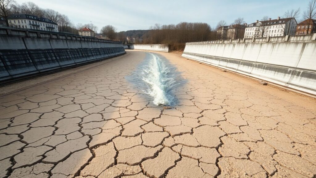 Dry Eisbach riverbed in Munich, former surf wave location.