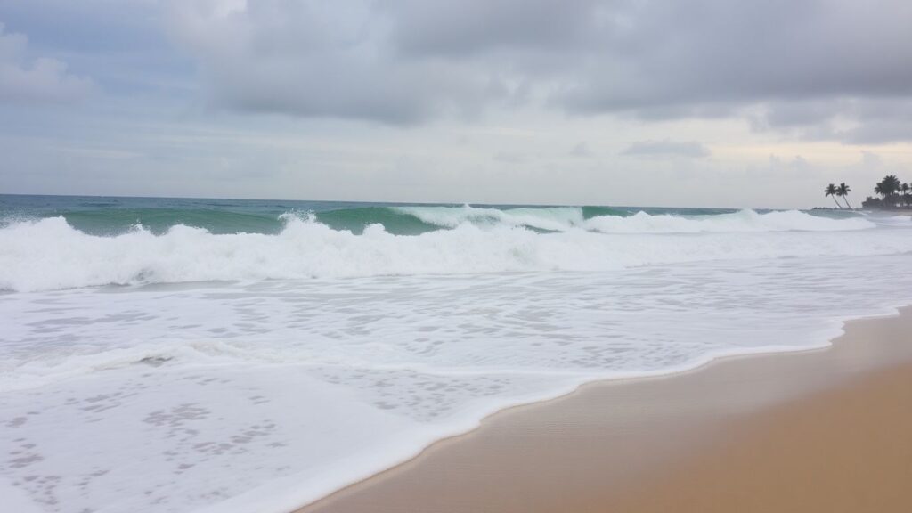 High surf crashing on a California or Hawaii beach.
