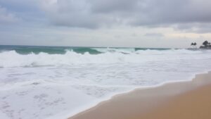 High surf crashing on a California or Hawaii beach.