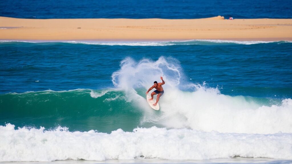 Surfer catches a wave at Corona Cero Surf Open Cerritos.