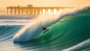 Surfer riding a wave at Cloud 9