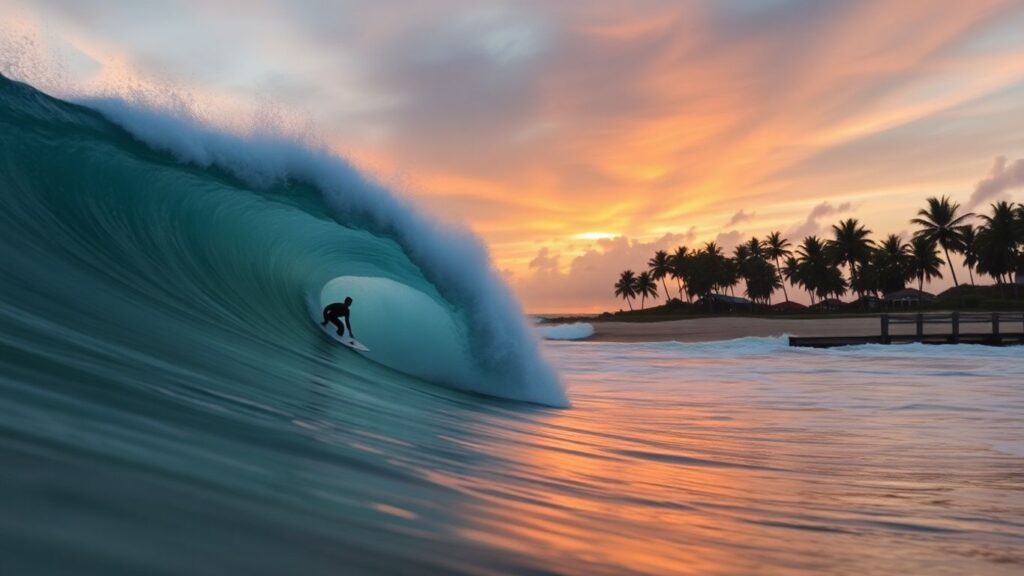Surfer riding a wave at Cloud 9, Siargao.