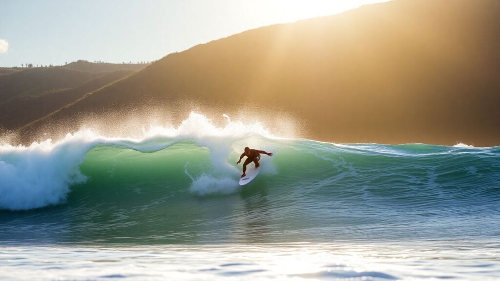 Surfer catches a big wave at Baler International Pro 2025.