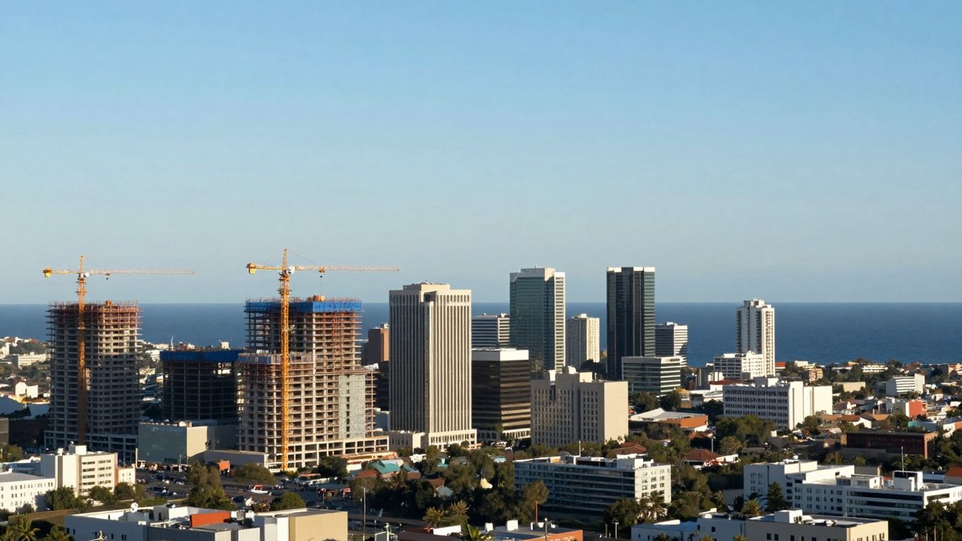 Mixed-use development construction in a coastal city.