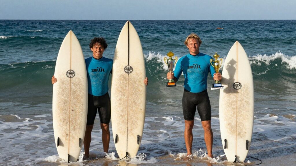 Diaz and Van Wagoner celebrate winning the Surfing For Hope Longboard Classic.