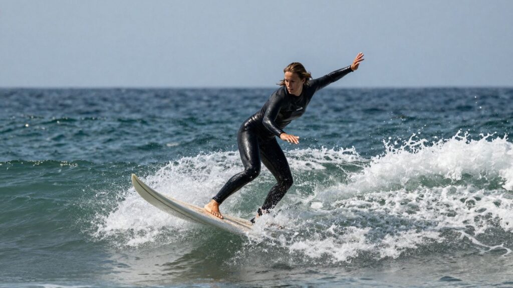 [Leilani McGonagle] surfing a wave during a competition.