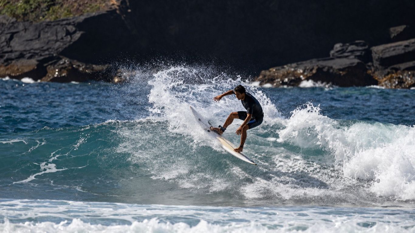Barron Mamiya surfing a giant Pipeline wave.
