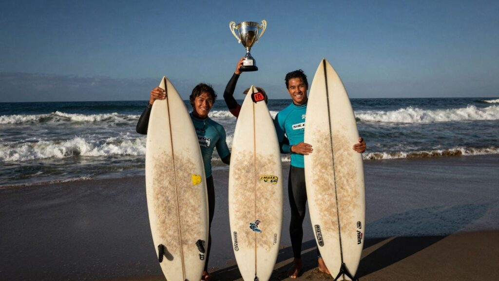 John Mel and Eden Walla celebrate winning SLO CAL Open Morro Bay.