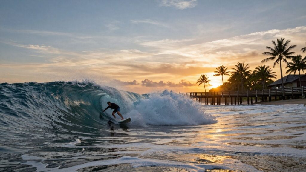 Surfer riding a wave at Cloud 9, Siargao.