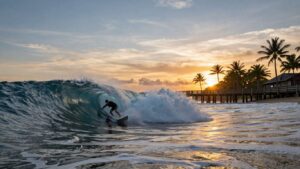 Surfer riding a wave at Cloud 9, Siargao.