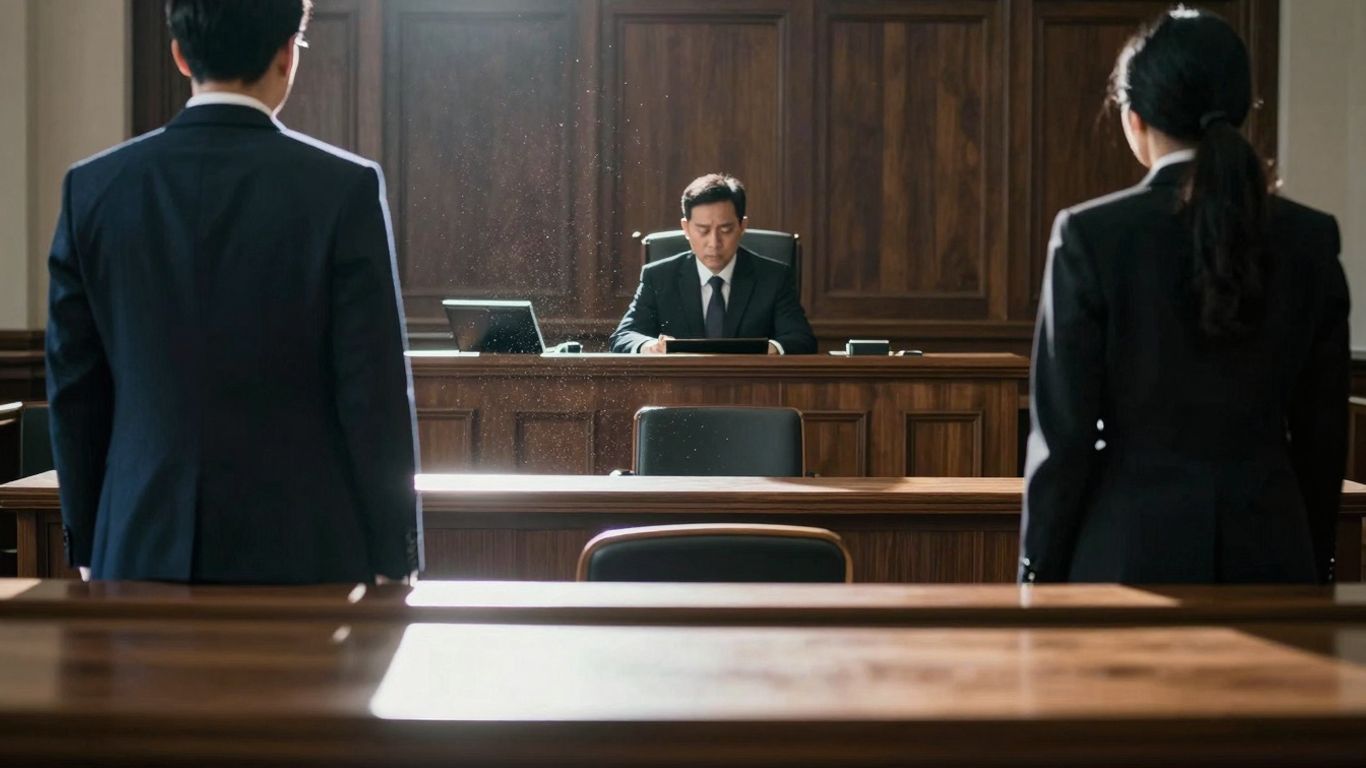 Courtroom during a sentencing for child sex offenses.