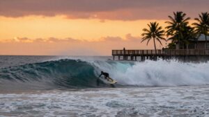 Surfer riding a wave at Cloud 9, Siargao.