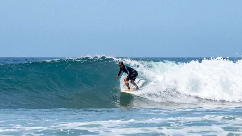 Surfer riding a wave in Malibu.
